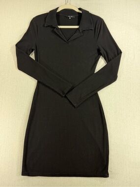 Love Tree Black Ribbed Long-Sleeve Collar Dress